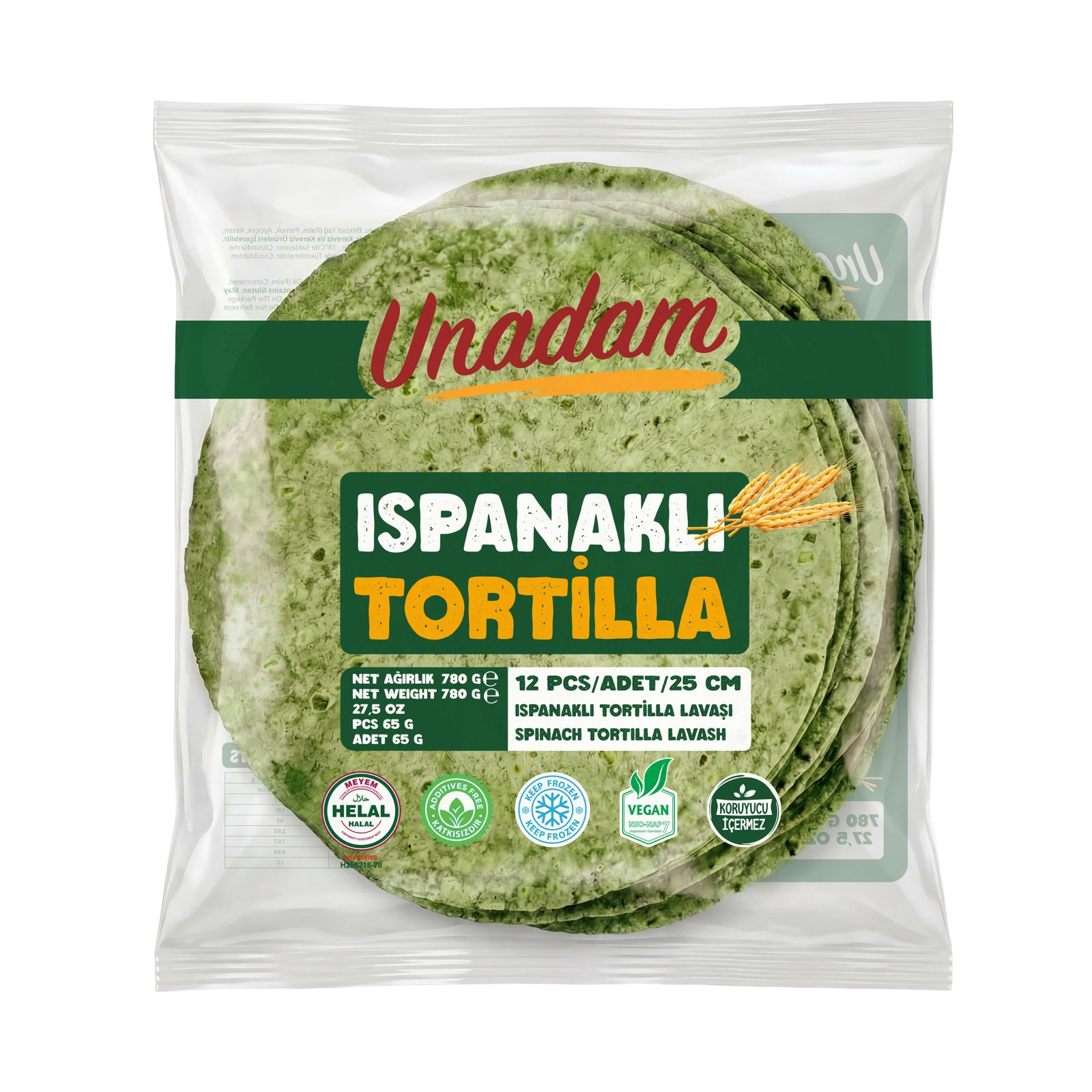 Tortilla Lavaş 25 cm - Ispanaklı - 12 Adet