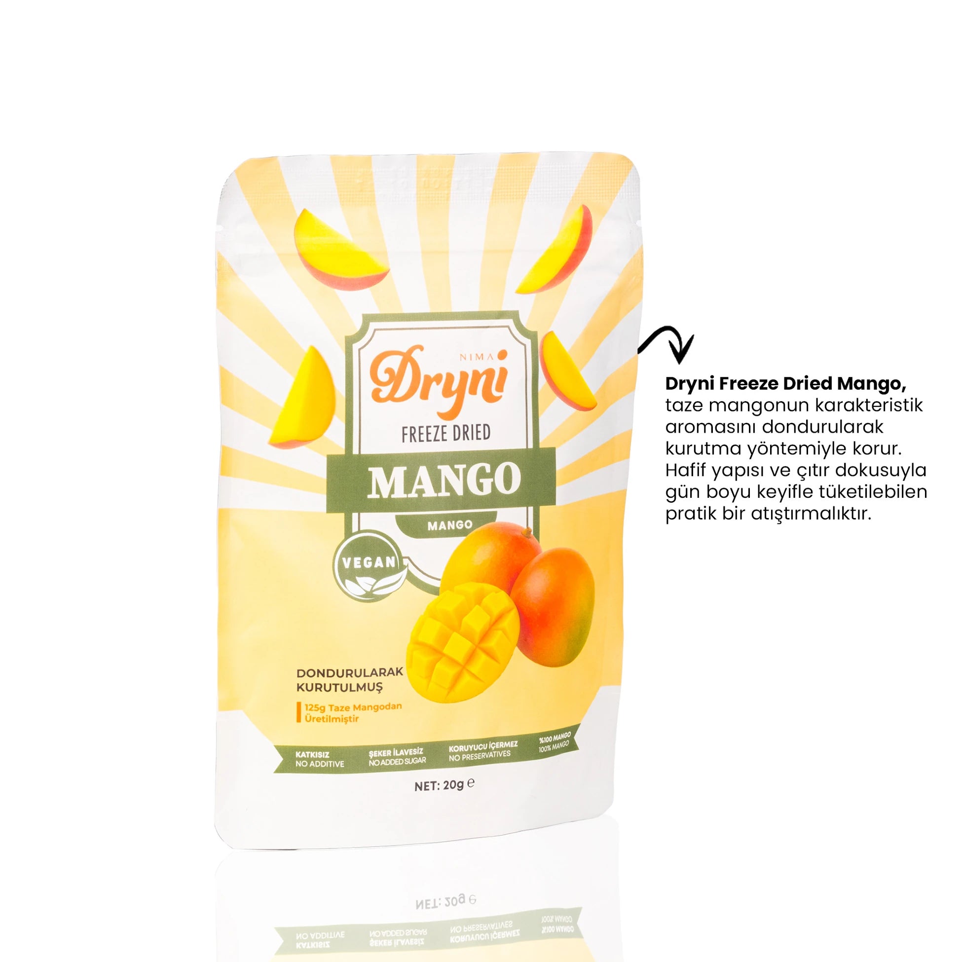 Freeze Dried Dryni Dondurularak Kurutulmuş Mango 20 Gr