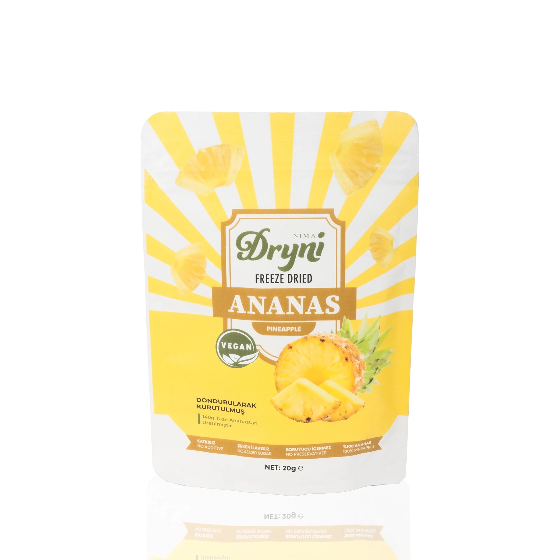 Freeze Dried Dryni Dondurularak Kurutulmuş Ananas 20 Gr