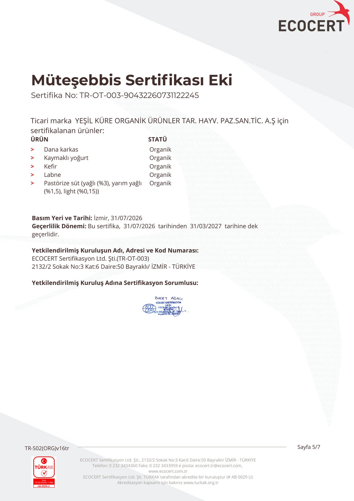 Orvital Organik Müteşebbis Sertifikası