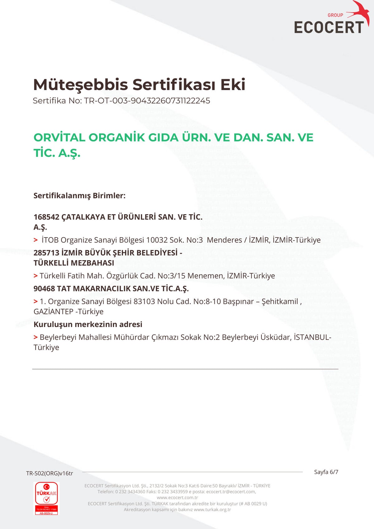 Orvital Organik Müteşebbis Sertifikası