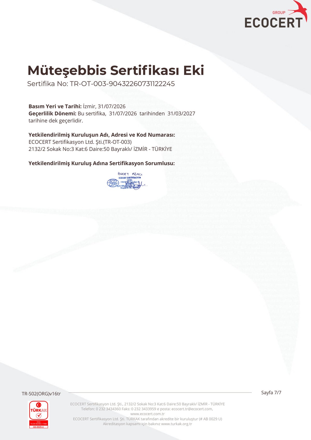 Orvital Organik Müteşebbis Sertifikası